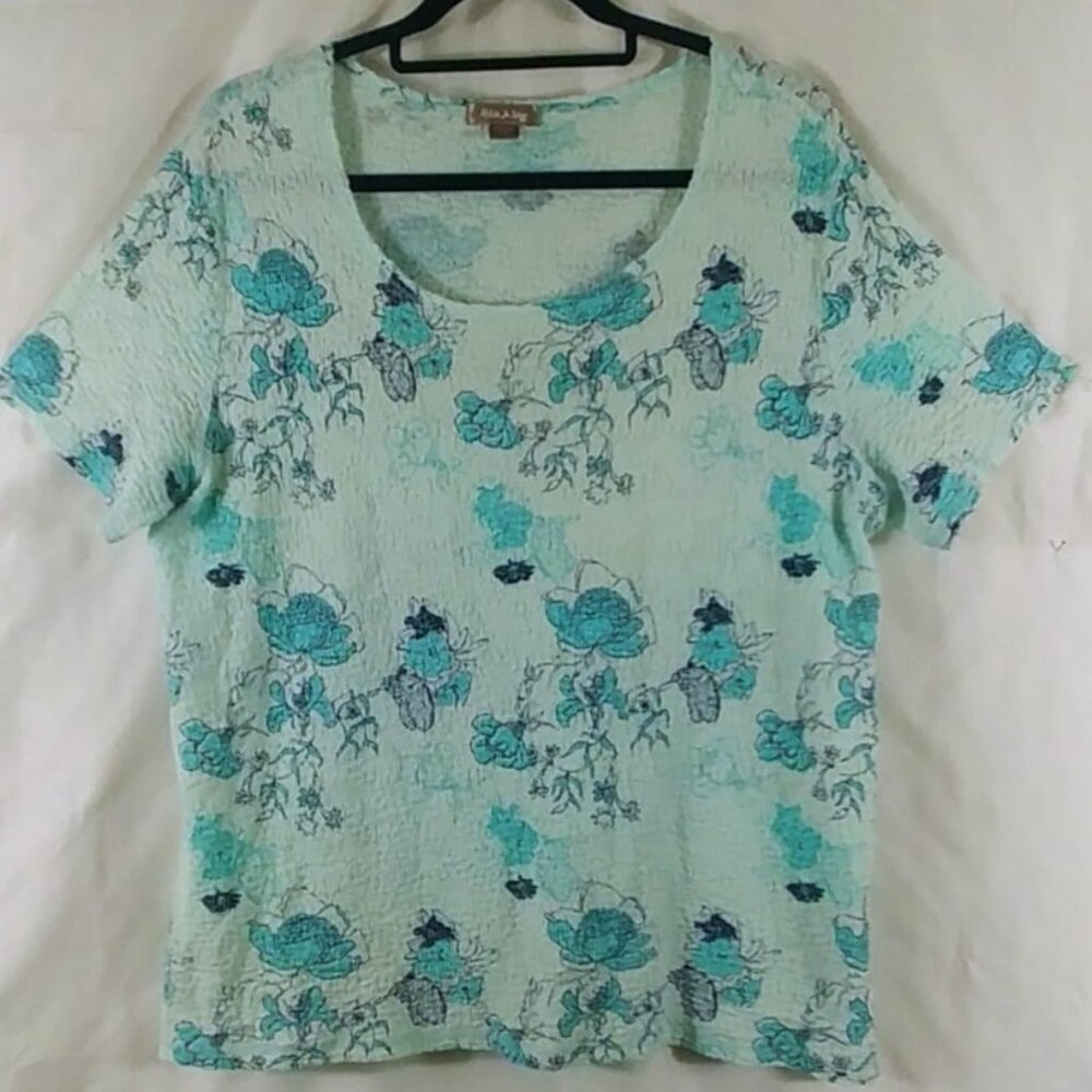 White Stag Women's Blue White Floral Short Sleeve Summer Top Plus Size XXL